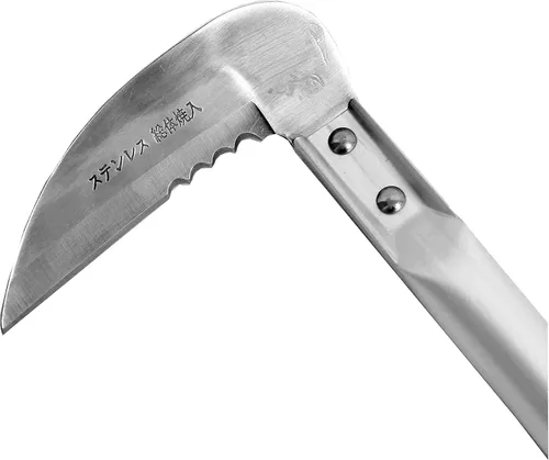 Vista 4 de Hoja japonesa de acero inoxidable resistente de 3.5 pulgadas, fabricada en Japón, herramienta de hoz de jardín con mango de aluminio ligero