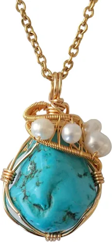 Vista 12 de Collar de cristal llamativo con piedra natal y perla para mujer - chapado en oro
