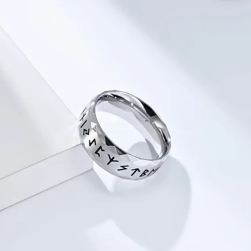 Vista 2 de Anillo de runas vikingas nórdicas vintage de 0.315in con símbolo de runa nórdica, anillos celta de acero inoxidable, anillos para el pulgar