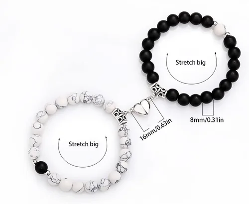 Vista 6 de ObuMI Bracelets Magnetic Couple Her Bracelets Bracelet His And Couples Lover Jewelry Distance Bracelets (AB, One Size)