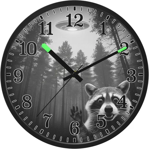 Vista 8 de JUNZAN Luminous Voice-Activated Decor Wall Clock 12 Inch Retro UFO Forests Selfie Silent Non-Ticking Battery Operated Wallclock Decorative for