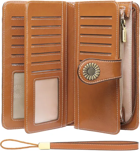 Vista 30 de SENDEFN Billeteras de cuero para mujer, tarjetero de crédito con bloqueo RFID, pulsera de gran capacidad with RFID Blocking, Large Capacity