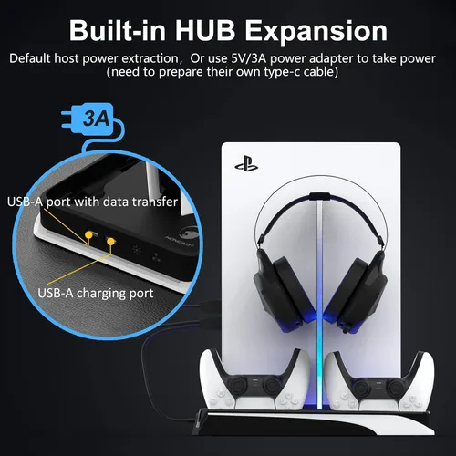 Vista 7 de Cooling Station with RGB for PS5,LANCUBE Stand with Cooling Fan and Controller Charger, Vertical Stand for PS5 Console with Headset Holder,for