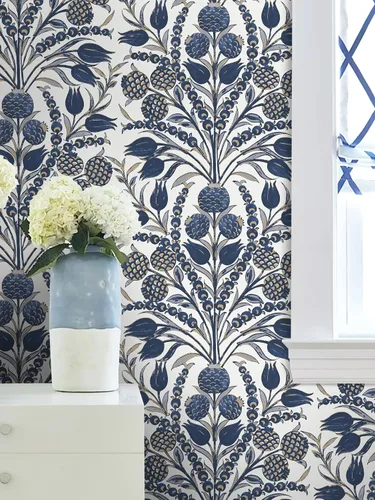 Vista 9 de CiCiwind Papel tapiz de despegar y pegar, color azul y blanco, papel de pared floral, bohemio, autoadhesivo, apto para inquilinos, papel de contacto