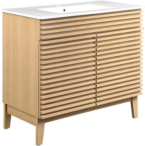 Vista 12 de Modway Render 23.5" tocador de baño en nogal (lavabo no incluido)