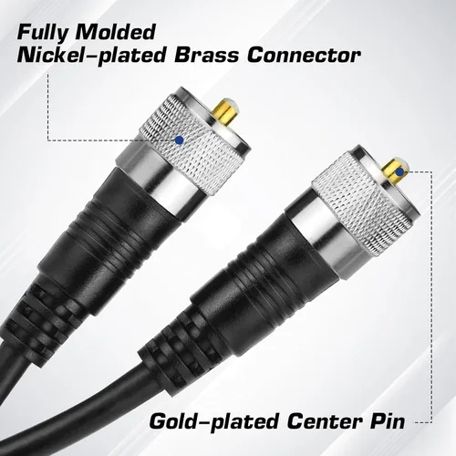 Vista 2 de Cable coaxial RG8X, cable de antena CB de puente PL259 corto de 12 pulgadas, conector macho UHF de 50 ohmios, baja pérdida para radioaficionado Negro
