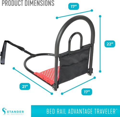 Vista 7 de Stander Riel de cama Advantage Traveler, barandilla plegable bariátrica con bolsa para adultos, personas mayores y ancianos, barandilla de seguridad