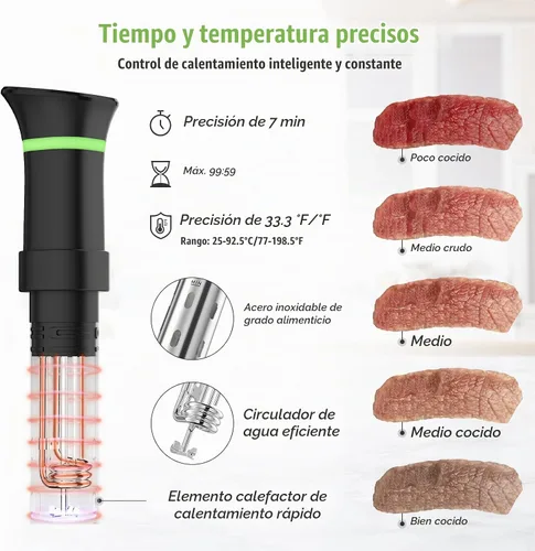 Vista 4 de Máquinas Sous Vide, Cocina Sous Vide, Circuladores de Inmersión de 1000 Vatios con Receta, Control Preciso de Temperatura y Tiempo