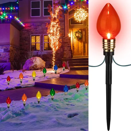 Vista 9 de Brightown Paquete de 2 Luces de Sendero Navideñas C9 de Fresa para Exteriores - Total 34.8 Pies 20 Luces LED de Sendero Navideño, Luces de Navidad