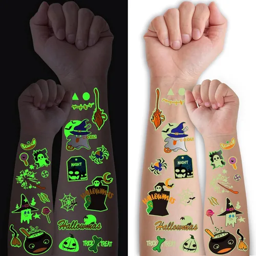 Vista 8 de 124 tatuajes temporales que brillan en la oscuridad para niños que no se repiten, brillan en la oscuridad, tatuajes falsos para niños y niñas