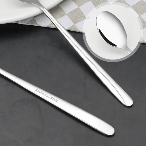 Vista 5 de Obstnny 12 cucharas de té helado de mango largo, cucharas de mezcla de acero inoxidable