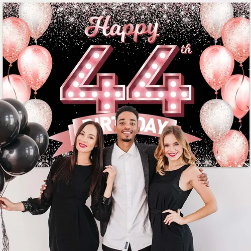 Vista 11 de Cartel de feliz cumpleaños décimo oro rosa, telón de fondo, saludos a 10 años, globos de confeti, decoración temática para niñas de 10 años