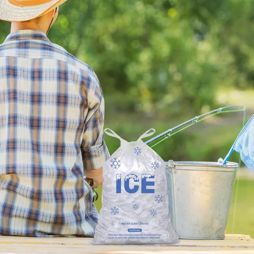 Vista 5 de 200 UNIDADES Bolsas de Hielo de Plástico con Cordón de 3 lb. 9 x 15.5 Pulgadas Bolsas de Hielo de Plástico Resistentes con Cordón de Plástico