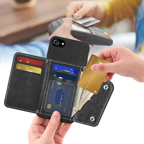 Vista 3 de Asuwish Funda de teléfono para iPhone 7/8/SE 2020/2022 con protector de pantalla y tarjetero correa cruzada iPhone7 iPhone8 7s 8s i SE2020 SE2022