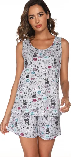 Vista 3 de ENJOYNIGHT - Conjunto estampado de pijama con parte superior sin mangas y pantalones cortos, para mujer