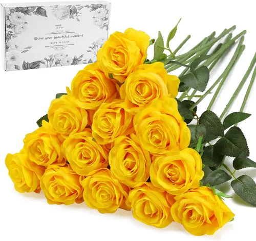 Vista 36 de Rosas artificiales negras – 10 piezas de rosas artificiales falsas de seda con tallos para decoración del hogar, boda, hotel, oficina, centro de mesa