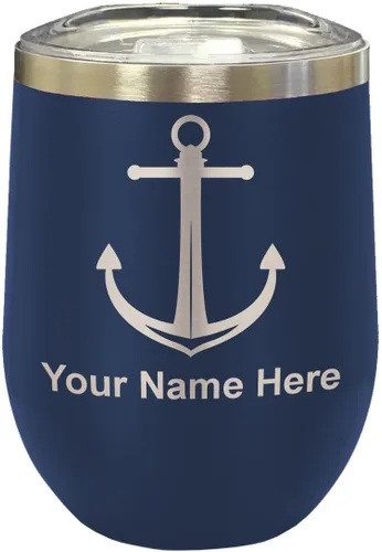 Vista 15 de LaserGram Vaso de vino de acero inoxidable de doble pared, ancla de barco, grabado personalizado incluido (negro)