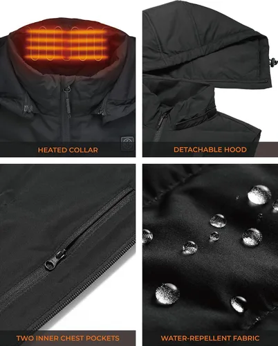 Vista 6 de ORORO Upgraded Battery Men's Heated Vest with 90% Down and Detachable Hood, Lightweight Heated Down Vest with Battery Pack