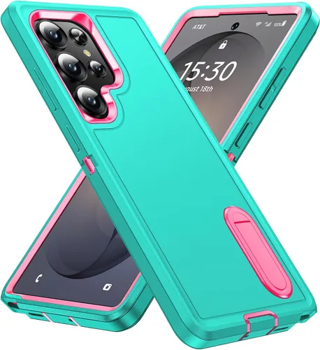 Vista 35 de BaHaHoues Funda protectora de grado militar para Samsung Galaxy S25 Plus con soporte integrado, a prueba de golpes y caídas (morado noche/rosa bebé)