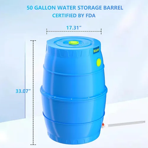 Vista 2 de SQUEEZE master Barril de colección de agua de 50 galones - Barril de almacenamiento de agua potable con canillas - Sistema de suministro de agua