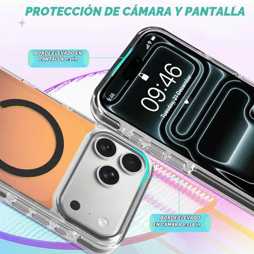 Vista 4 de Bonoma - Funda para iPhone 17 Pro 2025 brillante iridiscente, color negro Antideslizante (negro)