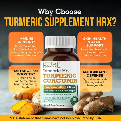 Vista 3 de Suplemento de cúrcuma Hrx- Suplemento inmunológico, suplemento de refuerzo del metabolismo para las articulaciones con curcumina de cúrcuma