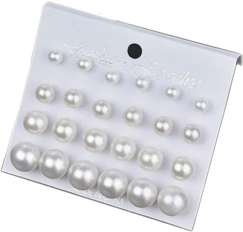 Vista 3 de Pendientes de botón cuadrados de cristal con corazón de moda para mujeres, aretes de flor de perlas simuladas para perforación para mujeres, regalos