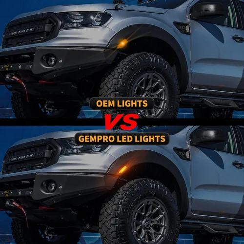 Vista 6 de Gempro Luces LED de señal de parachoques delantero para Ford Ranger Lariat 2019-2023, 2 unidades, lente ahumada