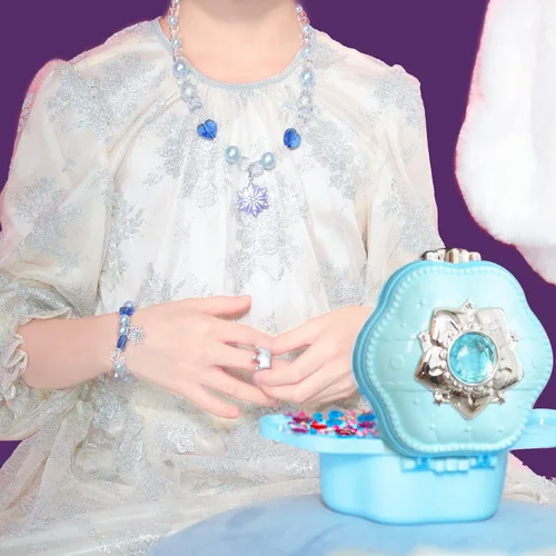 Vista 6 de Joyero musical para niños y niñas, conjunto de joyas de princesa, collar, pulsera, anillo de princesa, conjunto de regalo, azul