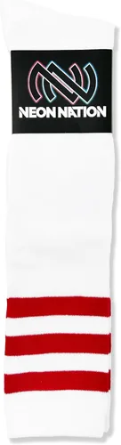 Vista 5 de NEON NATION Calcetines de tubo unisex blancos hasta la rodilla con varias rayas
