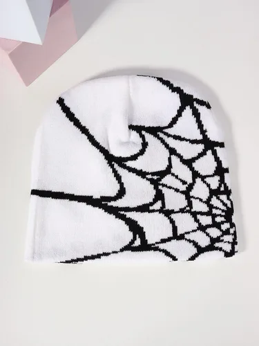 Vista 3 de Sombrero de punto con patrón de araña Y2K invierno cálido sombrero de lana moda moda hip hop suéter sombrero casual deportes para hombres mujeres