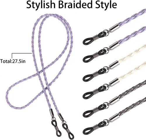 Vista 6 de QINGZHE 6 cadenas de correa para gafas para mujer, antideslizantes, alrededor del cuello, correas de cuero ajustables