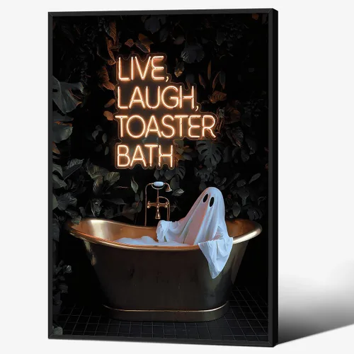 Vista 11 de Lienzo enmarcado negro para pared, póster de Halloween Dark Academia, pintura de gato negro, fantasma en la bañera, imágenes góticas de terror