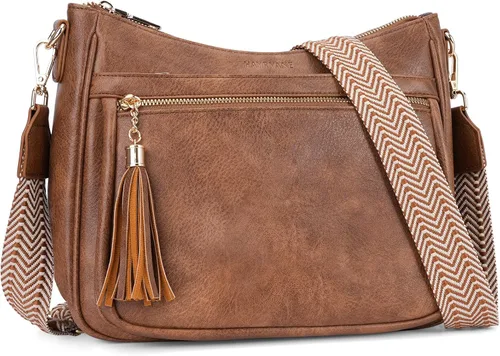 Vista 8 de Bolsos cruzados medianos para mujer, de cuero vegano, bolsos cruzados con múltiples bolsillos, bolsos de hombro con borla