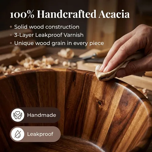 Vista 5 de Night Tree Ensaladera grande de madera con tenedores para servir, juego de ensaladera de madera para alimentos o frutas, utensilios magnéticos aptos
