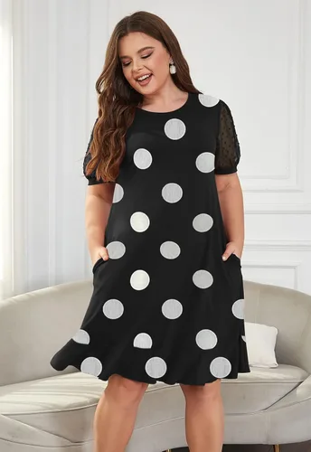 Vista 2 de Keluummi Vestidos de novia de talla grande para mujeres con curvas, vestido de verano casual de negocios, acampanado, vestido de graduación