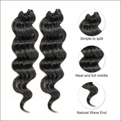 Vista 3 de Toyotress Extensiones de cabello de ganchillo de onda marina - 8 pulgadas, 8 paquetes, trenzado natural negro de onda marina, extensiones de cabello
