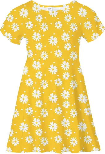 Vista 16 de Vestidos para niñas con estampado lindo, de manga corta, vestidos casuales de verano para niñas de 4 a 10 años