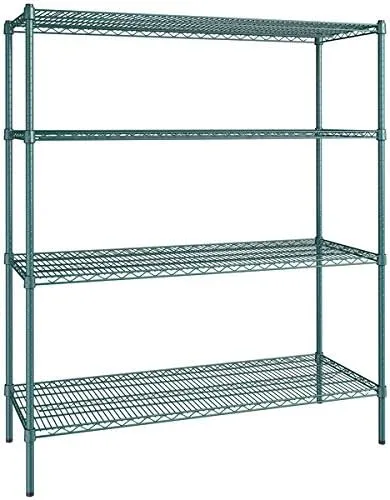 Vista 16 de Kit de 4 estantes de epoxi verde NSF de 21 x 72 pulgadas con postes de 86 pulgadas, estantería de almacenamiento resistente, kit de estantería