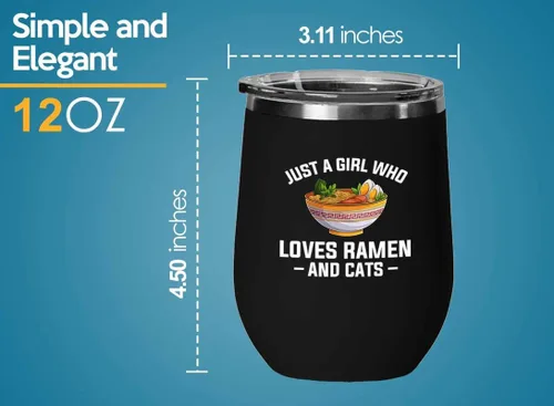 Vista 4 de Ramen Lover Black Edition Vaso de vino de 12 onzas – Just a girl who loves – Food Lovers pollo, calabaza, vegano, despensa, fideos picantes