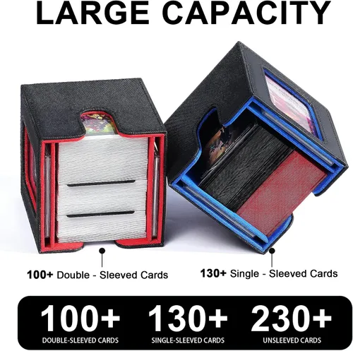 Vista 3 de Caja de almacenamiento de mazos Scimi Commander con pantalla doble — Diseño patentado con capacidad para 130 cartas de manga doble/100 cartas