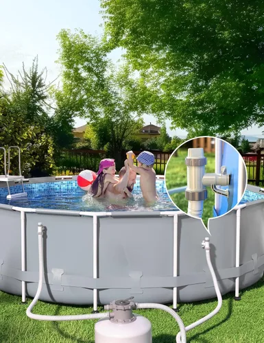 Vista 2 de POOLHACKER [Patentado] Válvula de émbolo Plus con adaptador de manguera de piscina y soporte de tubería de piscina, accesorios de piezas de repuesto
