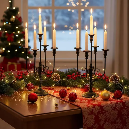 Vista 2 de Centros de mesa de candelabros para mesas, 2 portavelas alto de metal para velas cónicas, 5 brazos para decoración de centros de mesa de boda Negro