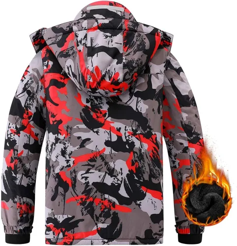 Vista 9 de Chaqueta de esquí para niños, impermeable, transpirable, con forro polar, resistente al viento, abrigos de snowboard con capucha, Nieve