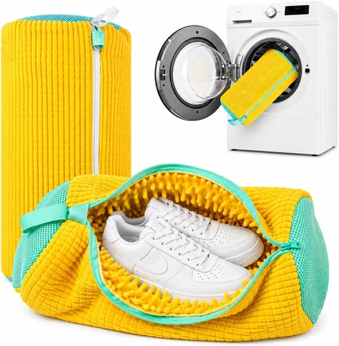 Vista 8 de Bolsa para lavadora de zapatos, paquete de 2 bolsas XXL para lavadora y secadora, limpiador de malla para zapatos deportivos, cremallera resistente