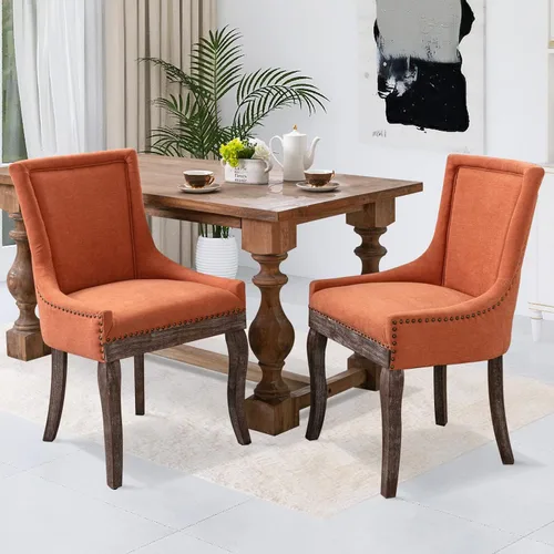 Vista 7 de Juego de 2 sillas de comedor, sillas tapizadas de cocina y comedor, sillas de tela gruesa con patas de madera maciza de tonos neutros, cabeza
