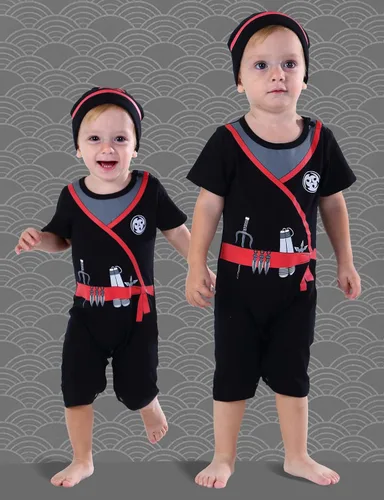 Vista 2 de Disfraz de ninja para bebé, 2 piezas, algodón, conjunto de ropa estampada para bebés, 0-24 meses