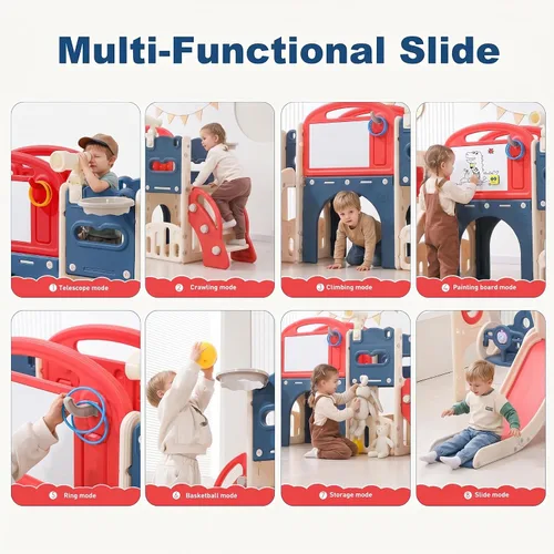 Vista 6 de Juego de juego para niños pequeños de 1 a 3 años para jugar en interiores y exteriores, todo en uno, 11 en 1, diversión con aro de baloncesto, Blanco