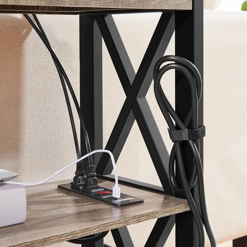 Vista 6 de Topeakmart Mesa consola de 40 pulgadas con 2 salidas y 2 puertos USB, mesa de entrada extra larga con cajón y diseño en forma de X, mesa de sofá Gris