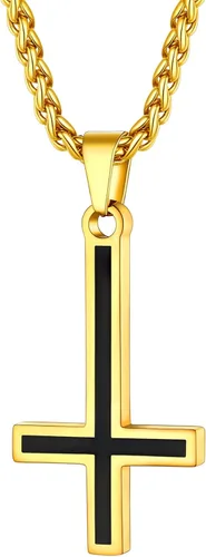 Vista 25 de PROSTEEL Inverted Cross/Leviathan Cross Pendant Necklace for Men Women Negro